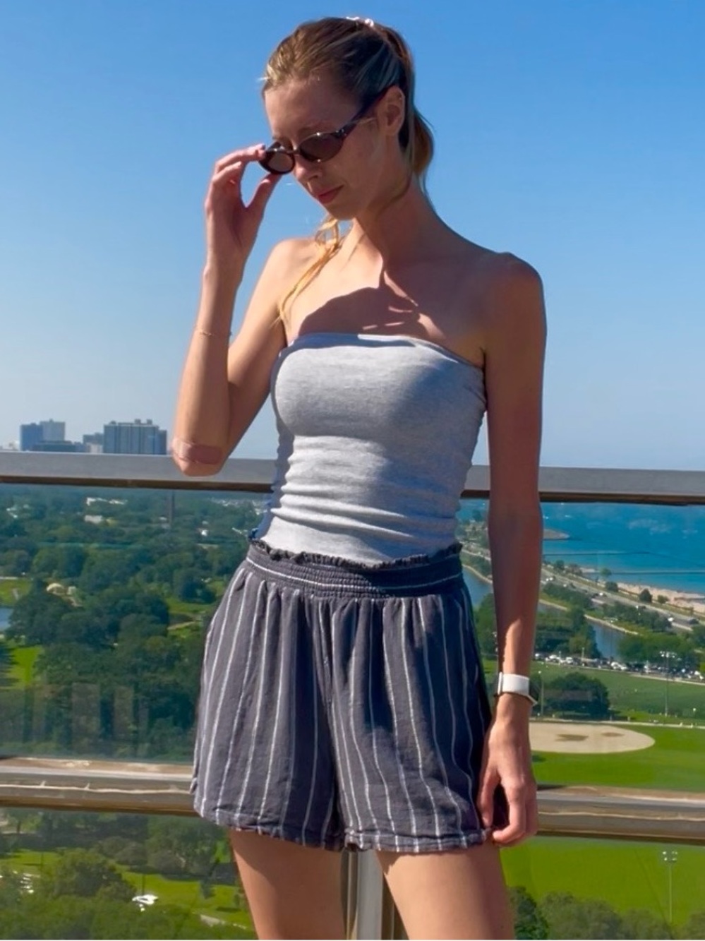 Universal Thread Navy/ Gray Pinstripet High-Waist Women's Shorts